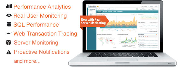 What is New Relic? Real user monitoring, application     
performance, and server monitoring.
